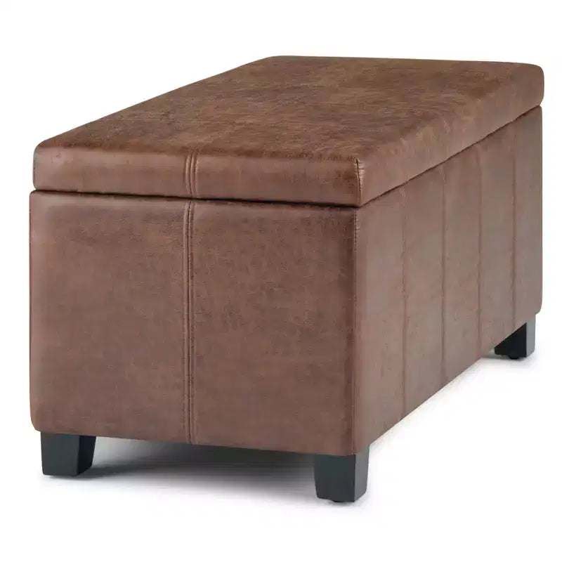 Banc de rangement rectangulaire de 91 cm avec assise en similicuir et cadre en bois - pour pied de lit