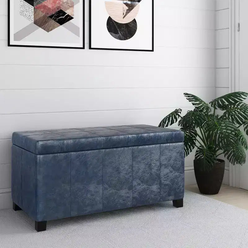 Banc de rangement rectangulaire de 91 cm avec assise en similicuir et cadre en bois - pour pied de lit