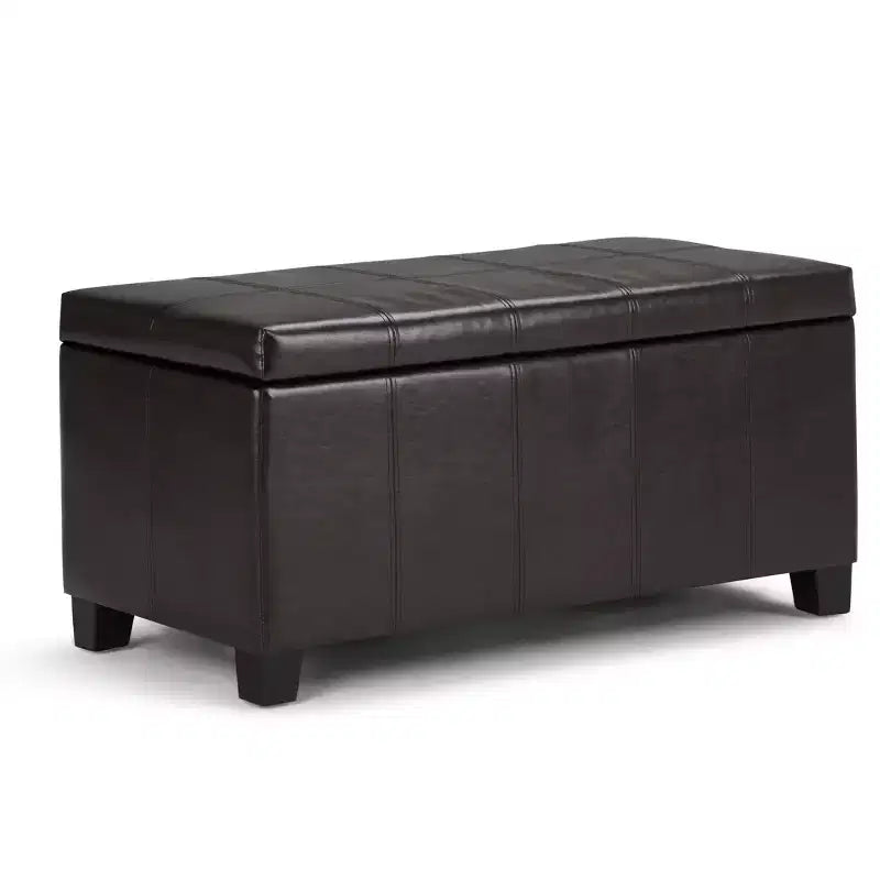 Banc de rangement rectangulaire de 91 cm avec assise en similicuir et cadre en bois - pour pied de lit