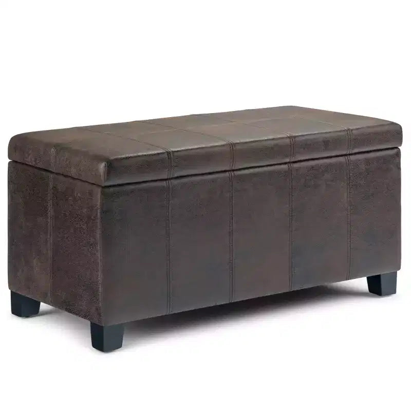 Banc de rangement rectangulaire de 91 cm avec assise en similicuir et cadre en bois - pour pied de lit