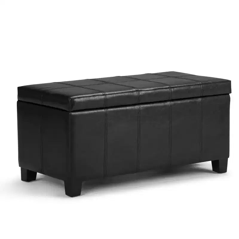 Banc de rangement rectangulaire de 91 cm avec assise en similicuir et cadre en bois - pour pied de lit