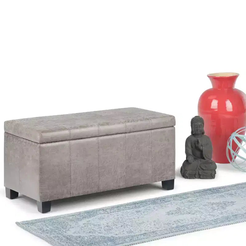 Banc de rangement rectangulaire de 91 cm avec assise en similicuir et cadre en bois - pour pied de lit