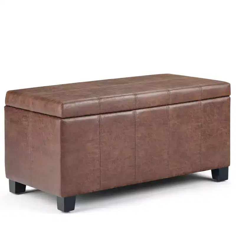 Banc de rangement rectangulaire de 91 cm avec assise en similicuir et cadre en bois - pour pied de lit