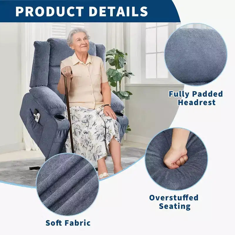 Fauteuil inclinable releveur avec massage, porte-gobelets et poches de rangement - 158 kg
