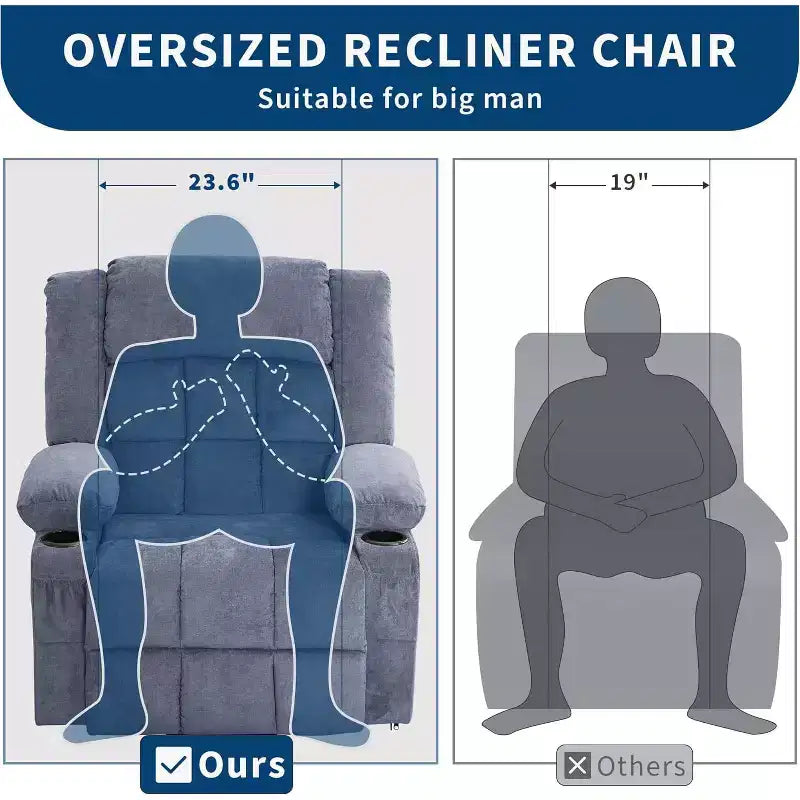 Fauteuil inclinable releveur avec massage, porte-gobelets et poches de rangement - 158 kg