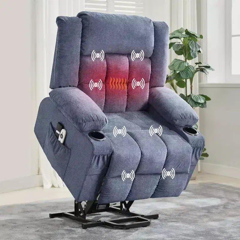 Fauteuil inclinable releveur avec massage, porte-gobelets et poches de rangement - 158 kg