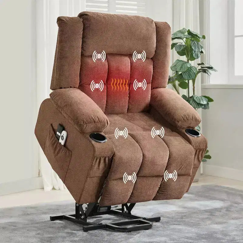 Fauteuil inclinable releveur avec massage, porte-gobelets et poches de rangement - 158 kg