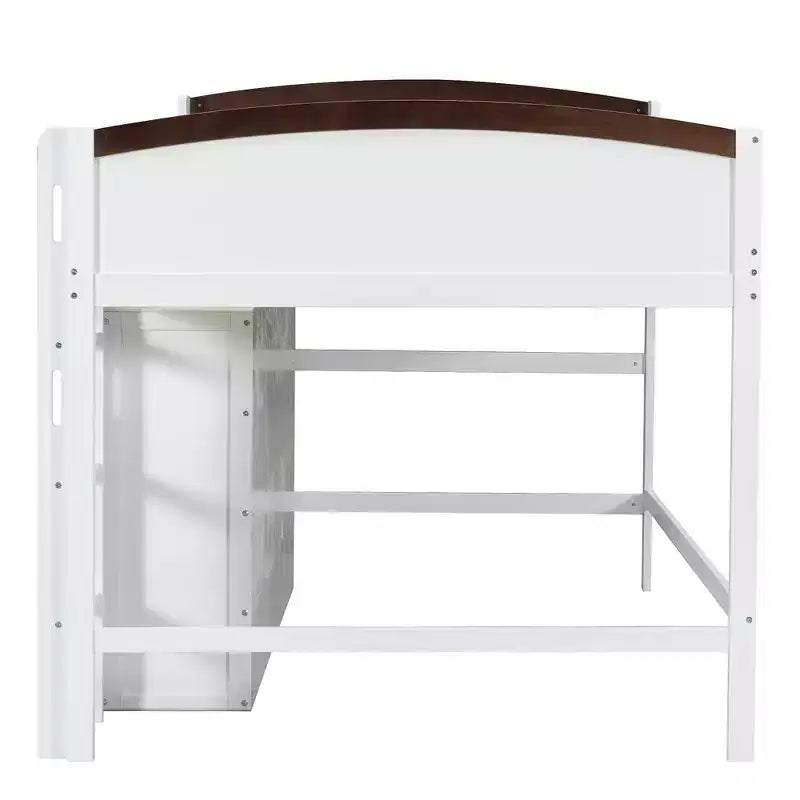 Lit mezzanine simple avec armoire de rangement, penderie et étagères ouvertes - Pin massif, 180 kg
