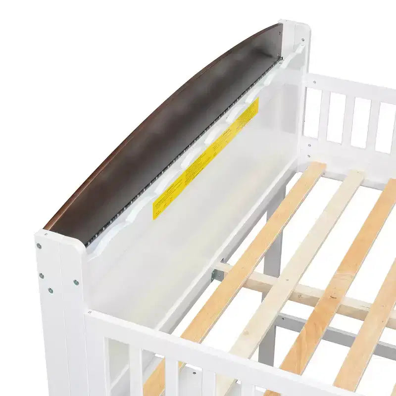 Lit mezzanine simple avec armoire de rangement, penderie et étagères ouvertes - Pin massif, 180 kg