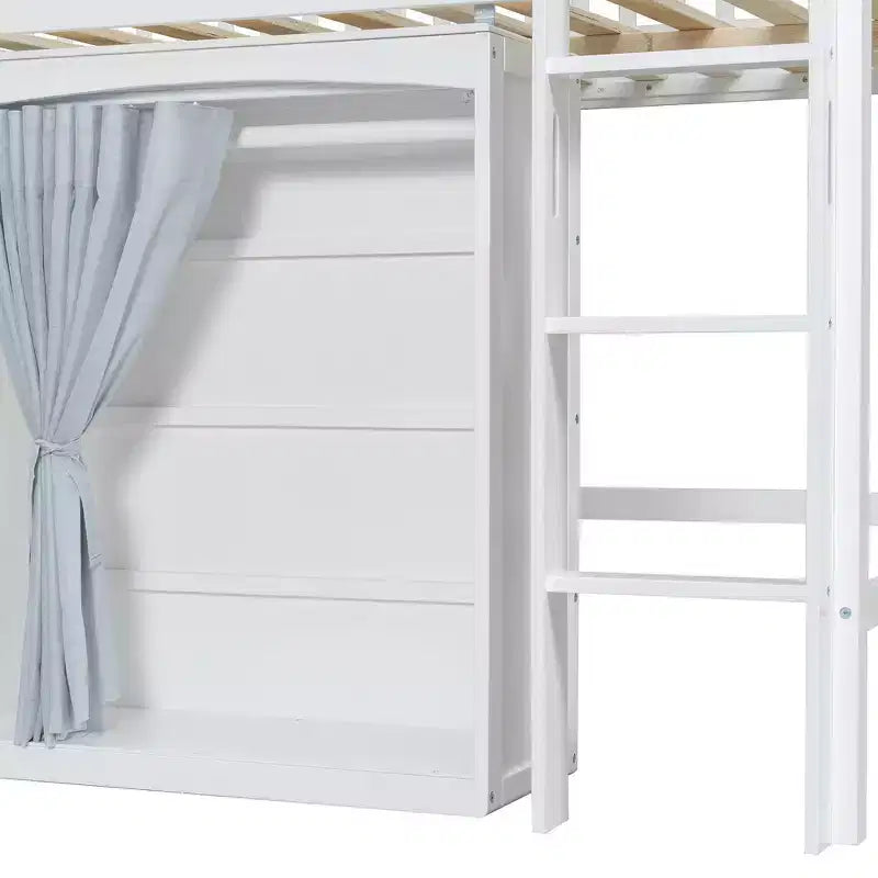 Lit mezzanine simple avec armoire de rangement, penderie et étagères ouvertes - Pin massif, 180 kg