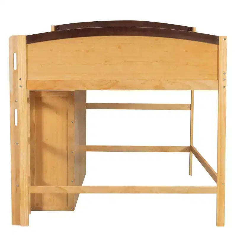 Lit mezzanine simple avec armoire de rangement, penderie et étagères ouvertes - Pin massif, 180 kg