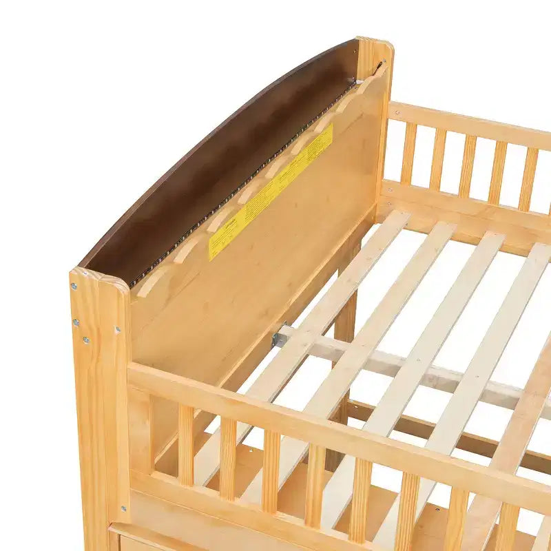 Lit mezzanine simple avec armoire de rangement, penderie et étagères ouvertes - Pin massif, 180 kg