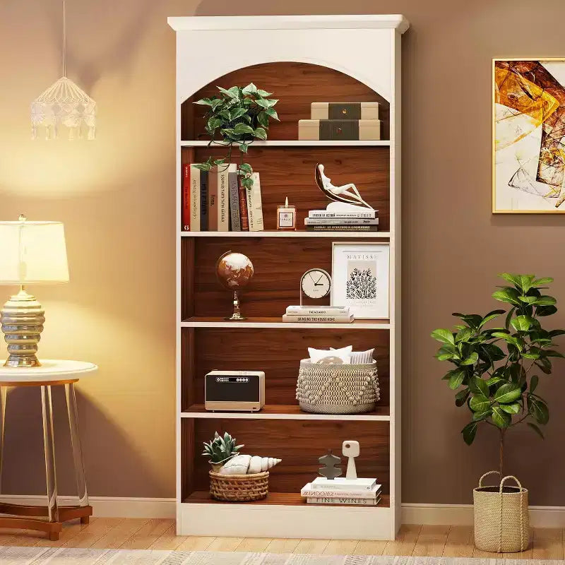 Bibliothèque haute de 180 cm à 5 étagères ouvertes - Bibliothèque sur pied vintage blanche