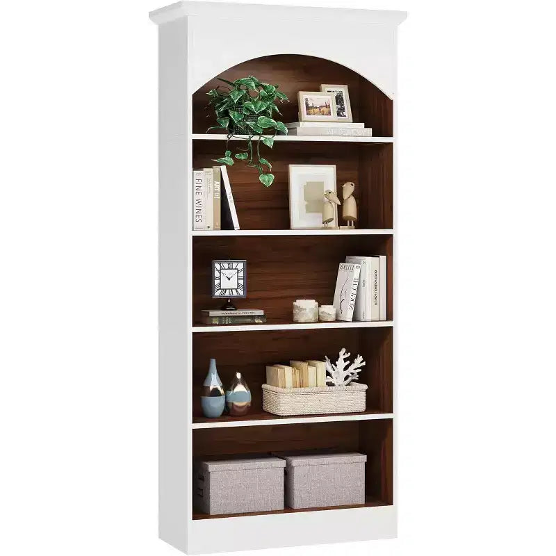 Bibliothèque haute de 180 cm à 5 étagères ouvertes - Bibliothèque sur pied vintage blanche