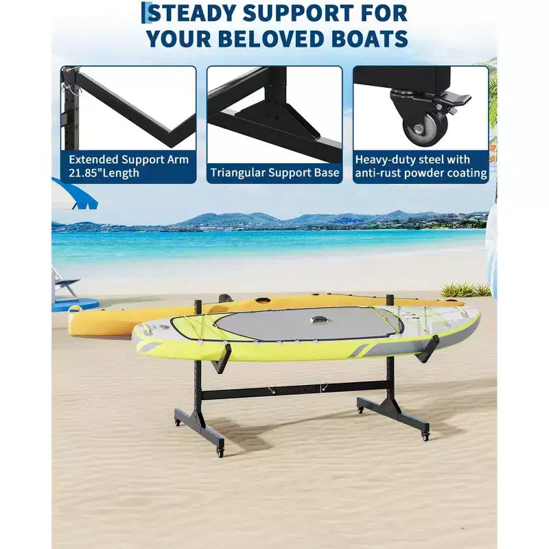 COZONY 2 porte-kayaks sur roulettes, support de kayak autoportant en acier avec largeur réglable et sangles de suspension