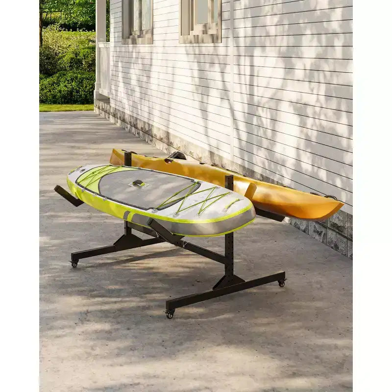 COZONY 2 porte-kayaks sur roulettes, support de kayak autoportant en acier avec largeur réglable et sangles de suspension