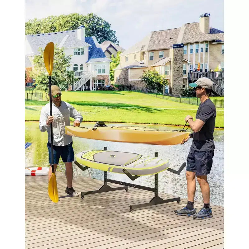 COZONY 2 porte-kayaks sur roulettes, support de kayak autoportant en acier avec largeur réglable et sangles de suspension