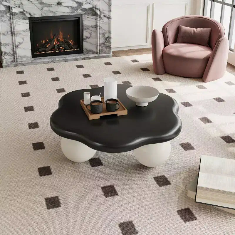 Table basse en forme de nuage de 35 po avec pieds sphériques – MDF rose, capacité de 200 lb