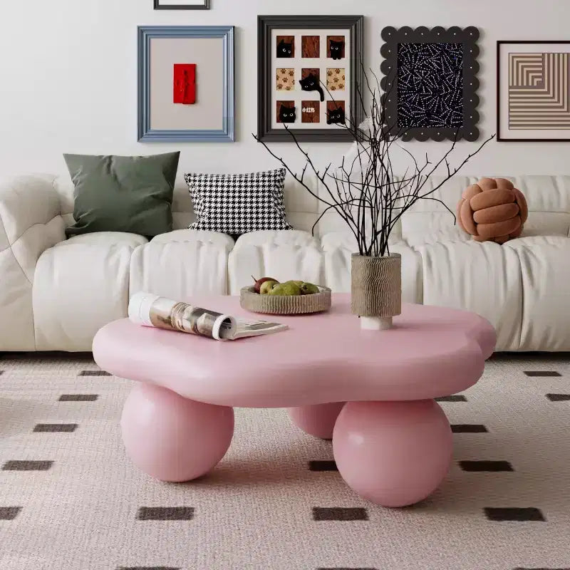Table basse en forme de nuage de 35 po avec pieds sphériques – MDF rose, capacité de 200 lb
