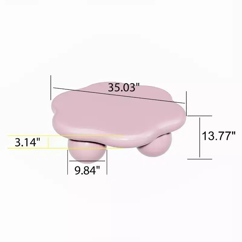 Table basse en forme de nuage de 35 po avec pieds sphériques – MDF rose, capacité de 200 lb