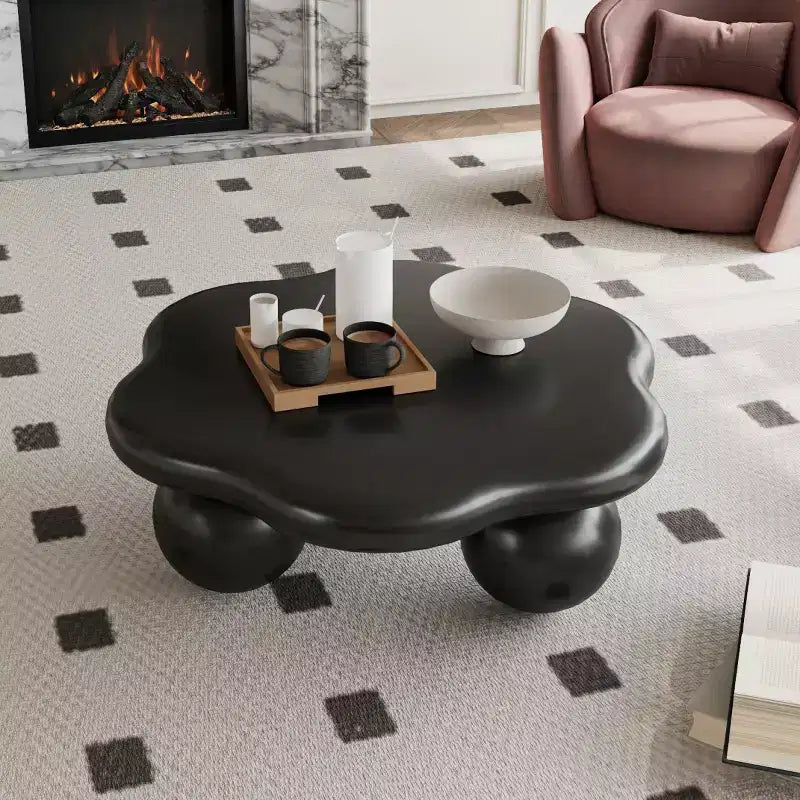 Table basse en forme de nuage de 35 po avec pieds sphériques – MDF rose, capacité de 200 lb