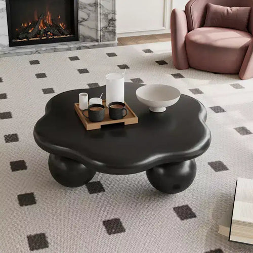 Table basse en forme de nuage de 35 po avec pieds sphériques – MDF rose, capacité de 200 lb