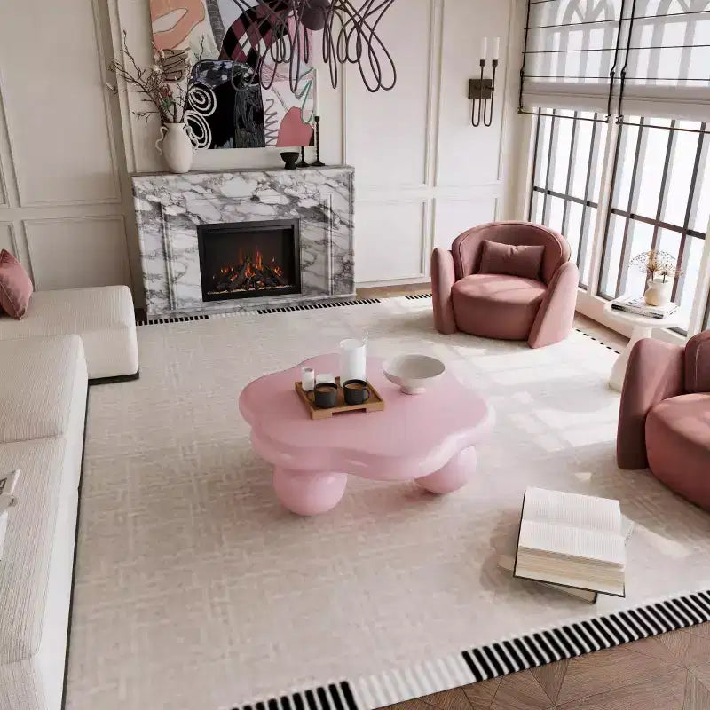 Table basse en forme de nuage de 35 po avec pieds sphériques – MDF rose, capacité de 200 lb