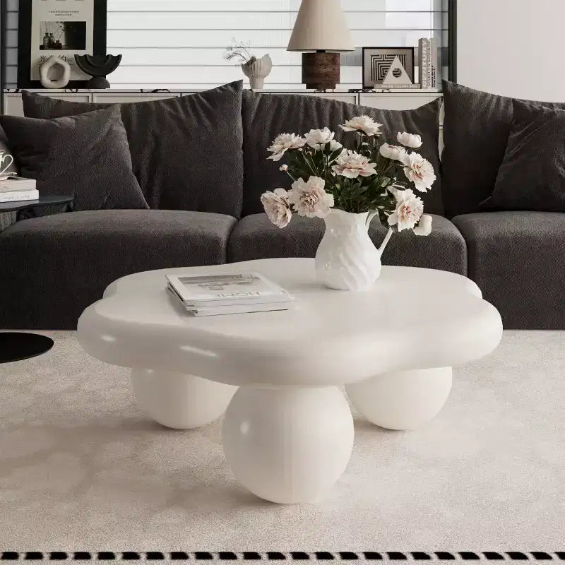 Table basse en forme de nuage de 35 po avec pieds sphériques – MDF rose, capacité de 200 lb