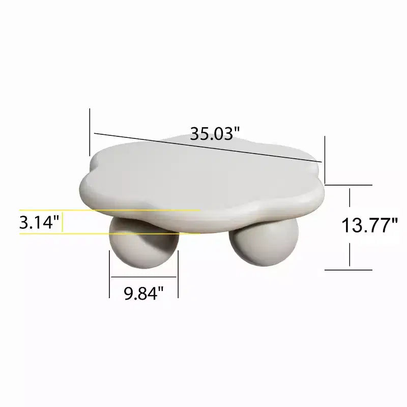 Table basse en forme de nuage de 35 po avec pieds sphériques – MDF rose, capacité de 200 lb