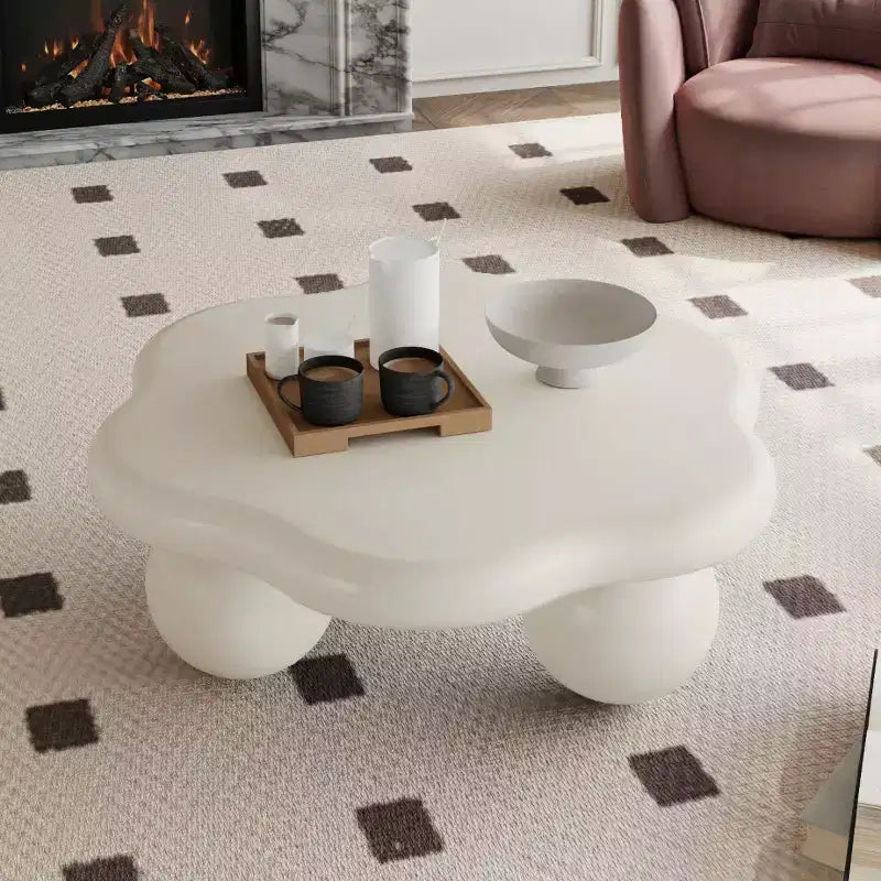 Table basse en forme de nuage de 35 po avec pieds sphériques – MDF rose, capacité de 200 lb