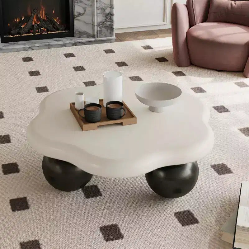 Table basse en forme de nuage de 35 po avec pieds sphériques – MDF rose, capacité de 200 lb