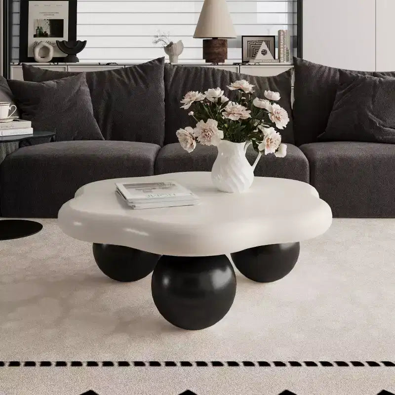 Table basse en forme de nuage de 35 po avec pieds sphériques – MDF rose, capacité de 200 lb