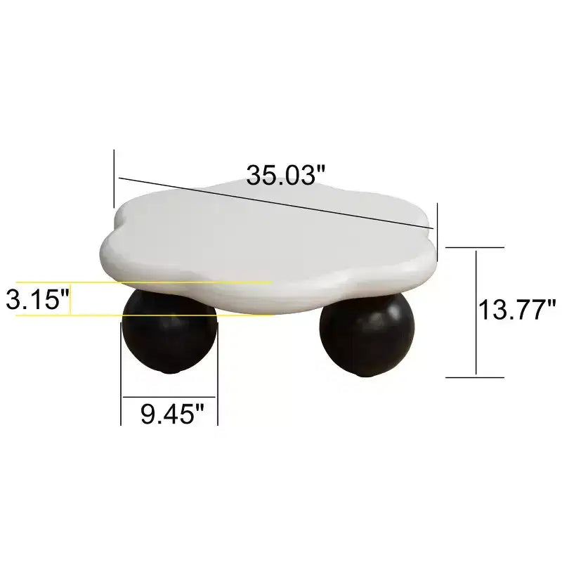Table basse en forme de nuage de 35 po avec pieds sphériques – MDF rose, capacité de 200 lb