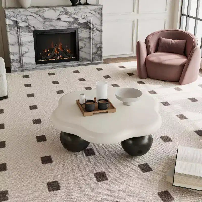Table basse en forme de nuage de 35 po avec pieds sphériques – MDF rose, capacité de 200 lb