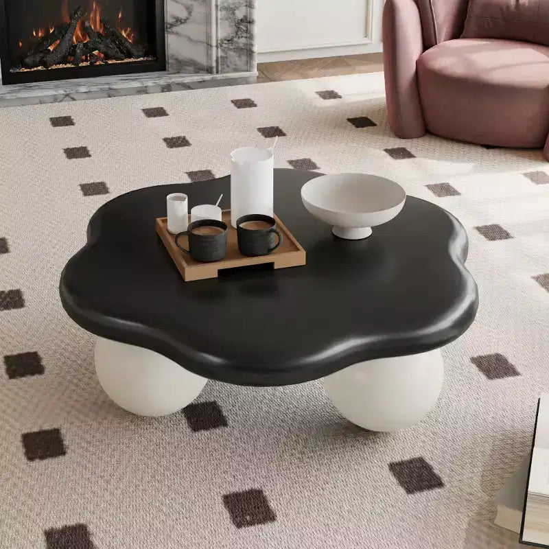 Table basse en forme de nuage de 35 po avec pieds sphériques – MDF rose, capacité de 200 lb