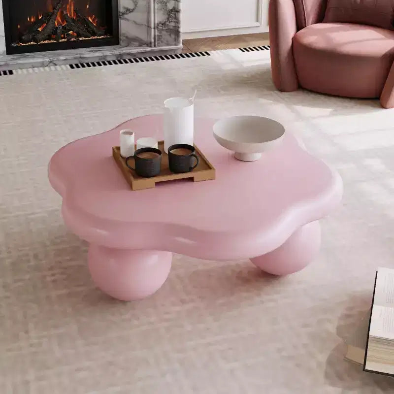 Table basse en forme de nuage de 35 po avec pieds sphériques – MDF rose, capacité de 200 lb