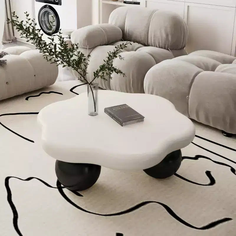 Table basse en forme de nuage de 35 po avec pieds sphériques – MDF rose, capacité de 200 lb