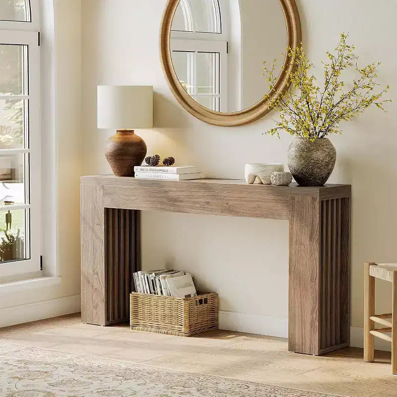 Console étroite de ferme 59" - MDF Noyer, Table d'entrée/de couloir