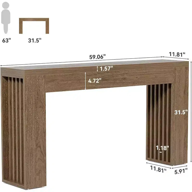 Console étroite de ferme 59" - MDF Noyer, Table d'entrée/de couloir