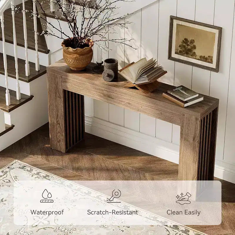 Console étroite de ferme 59" - MDF Noyer, Table d'entrée/de couloir