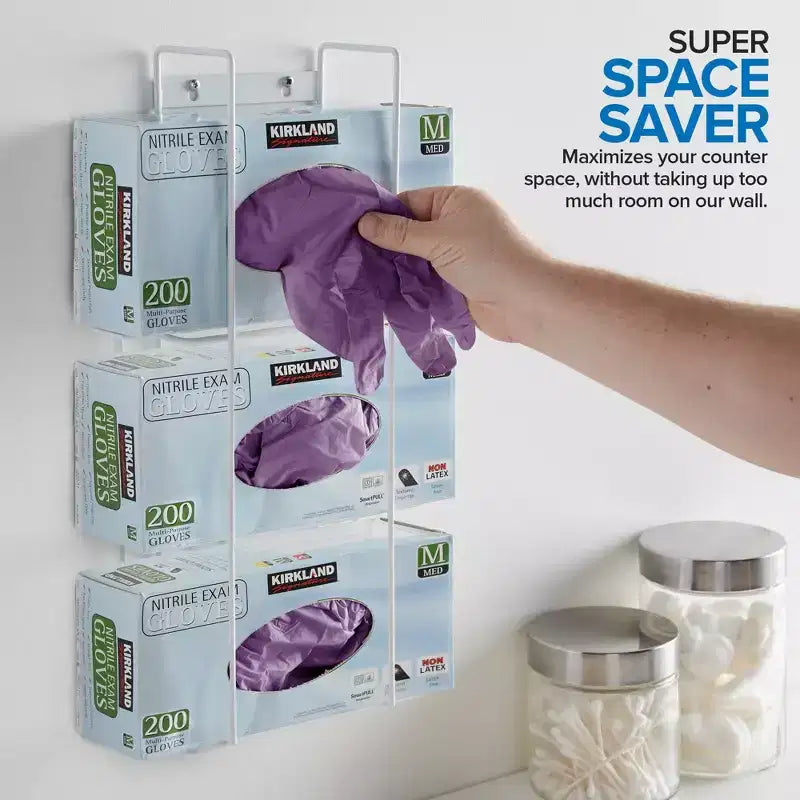 Distributeur triple de gants mural - Acier poudré blanc, lot de 10
