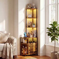 Meuble d'angle de bar avec lumières LED RVB, station de chargement et porte-bouteilles – 156 cm, marron rustique
