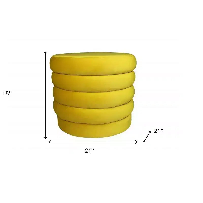 Pouf de cocktail rond 21" en velours capitonné - Jaune, aucun assemblage requis
