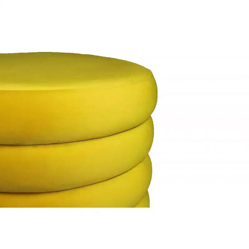 Pouf de cocktail rond 21" en velours capitonné - Jaune, aucun assemblage requis