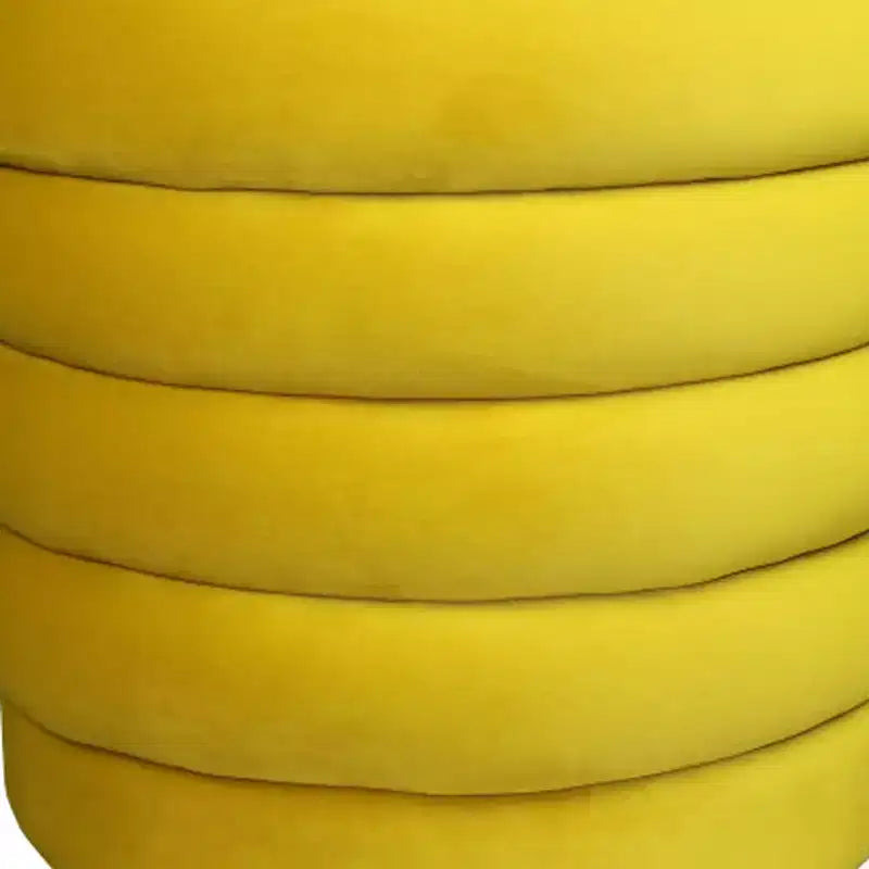 Pouf de cocktail rond 21" en velours capitonné - Jaune, aucun assemblage requis