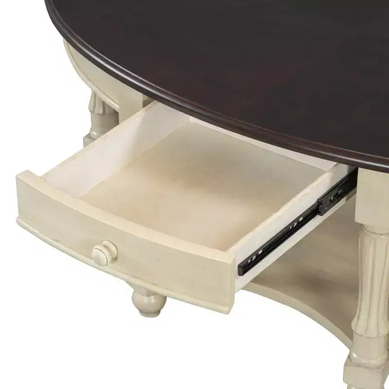 Table basse ovale de style campagnard avec tiroir et étagère inférieure - Marron vieilli, 114 cm