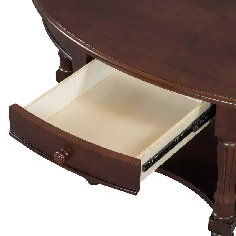 Table basse ovale de style campagnard avec tiroir et étagère inférieure - Marron vieilli, 114 cm