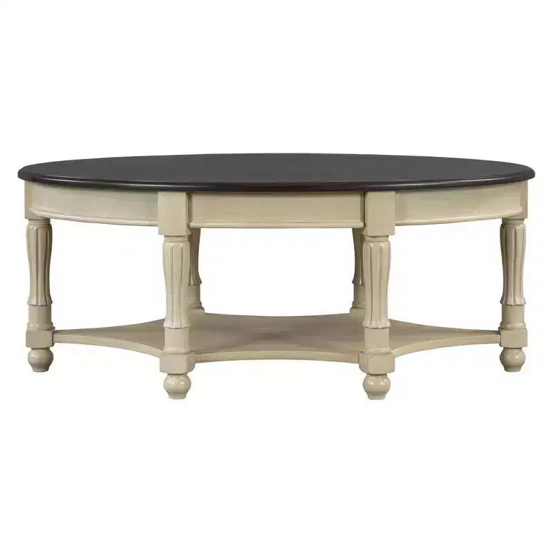 Table basse ovale de style campagnard avec tiroir et étagère inférieure - Marron vieilli, 114 cm