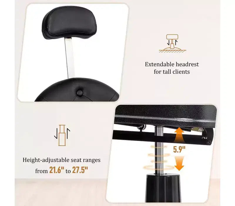 Fauteuil de barbier rétro hydraulique - Pivotant à 360°, inclinable à 135°, capacité de 317,5 kg, noir