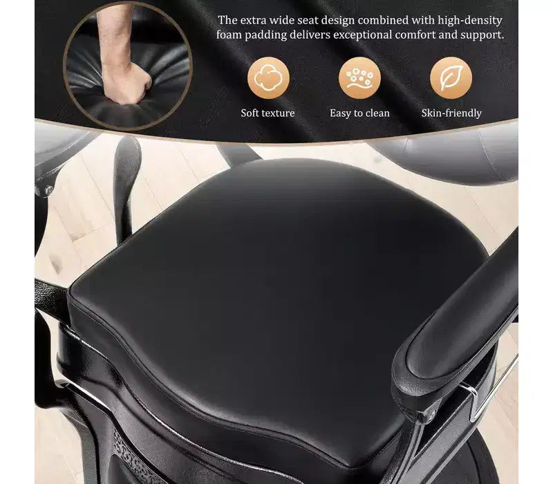Fauteuil de barbier rétro hydraulique - Pivotant à 360°, inclinable à 135°, capacité de 317,5 kg, noir